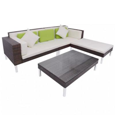 4-delige Loungeset met kussens poly rattan bruin