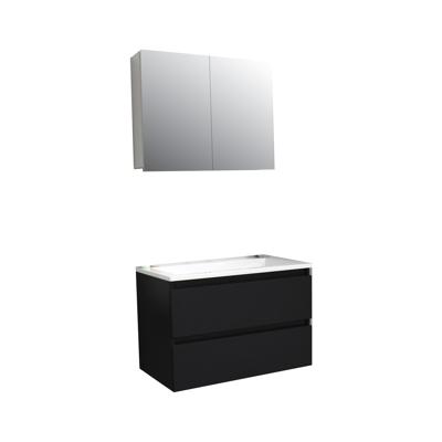 Badkamermeubel BWS Pepper Wastafel Acryl Incl Spiegelkast 2 Deurs Zonder Kraangat 80x55x46 cm Mat Zwart Badkamermeubel BWS Pepper Wastafel Acryl Incl Spiegelkast 2 Deurs Zonder Kraangat 80x55x46 cm Mat Zwart