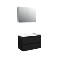 Badkamermeubel BWS Pepper Wastafel Acryl Incl Spiegelkast 2 Deurs Zonder Kraangat 80x55x46 cm Mat Zwart - thumbnail