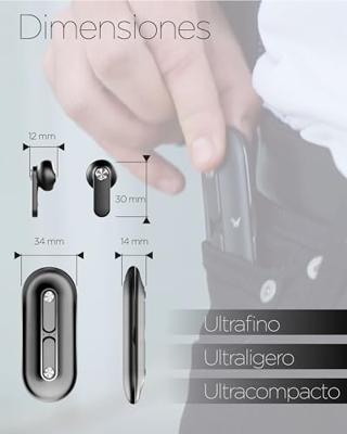 KSIX Leaf Draadloze hoofdtelefoon met geïntegreerde microfoon, multifunctionele touch-bediening en spraakbediening, Bluetooth 5.0 en oplaadbox, zwart