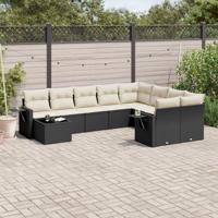 10-delige Loungeset met kussens poly rattan zwart - thumbnail
