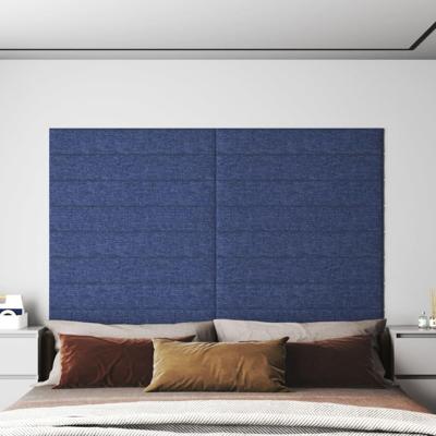 Wandpanelen 12 st 1,62 m 90x15 cm stof blauw Wandpanelen 12 st 1,62 m 90x15 cm stof blauw