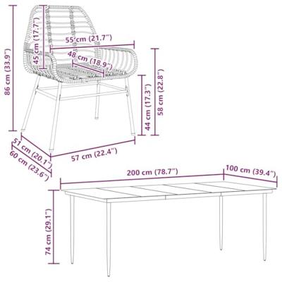 9-delige Tuinset poly rattan glas bruin
