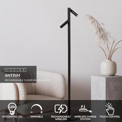 Lucide ANTRIM - Oplaadbare Leeslamp Binnen/Buiten - Accu/Batterij - LED Dimb. - 1x2,2W 2700K - IP54 - Met draadloos oplaadstation - Zwart