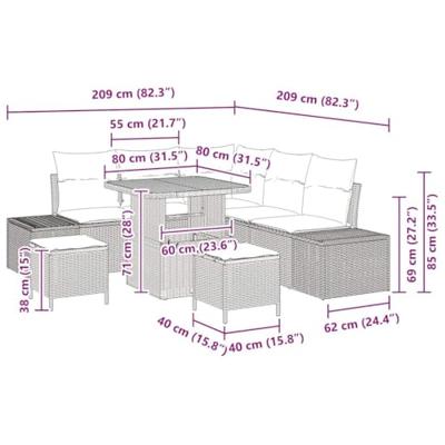 Tuinbankenset met kussen met opslag 8 pcs Beige Poly riet