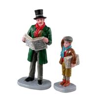 Lemax merry newsboy, set of 2 kerstdorp figuur type 2 Caddington Village 2023 - thumbnail