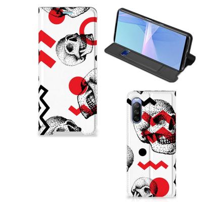Mobiel BookCase Sony Xperia 10 III Skull Red