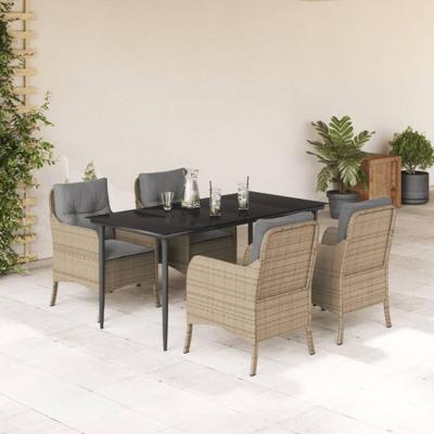 5-delige Tuinset met kussens poly rattan beige