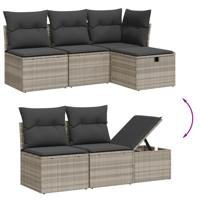 5-delige Loungeset met kussens poly rattan lichtgrijs - thumbnail