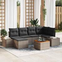 Tuinbankenset met kussen 7 pcs Grijs poly rattan - thumbnail