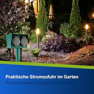 REV 0595009555 Buitenstopcontact 4-voudig Zwart, Groen Met grondspies