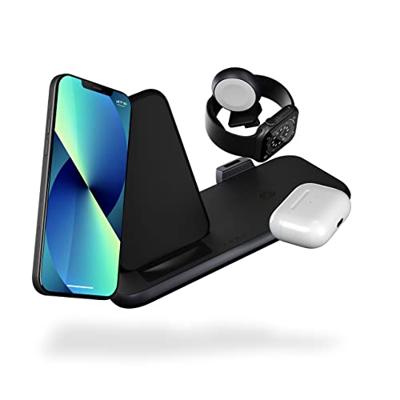 ZENS Aluminium Series 4 in 1 Stand Wireless Charger + Watch ZEDC15B/00 Inductielader Uitgangen Qi-standaard, USB-A Zwart
