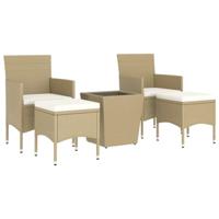 5-delige Bistroset poly rattan en gehard glas beige - thumbnail