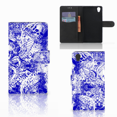 Telefoonhoesje met Naam Sony Xperia L1 Angel Skull Blauw