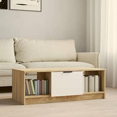 Salontafel 102x50x36 cm bewerkt hout wit en sonoma eikenkleurig