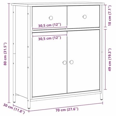 Dressoir met lade Zwart Eiken 70 x 30 x 80 cm Bewerkt hout