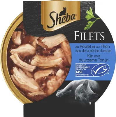 Filets Tonijn en kip in saus kattenvoer 60 gram Sheba - Sheba Filets Tonijn en kip in saus kattenvoer 60 gram Sheba - Sheba