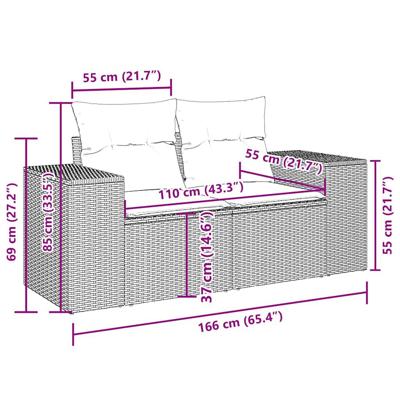 7-delige Loungeset met kussens poly rattan grijs