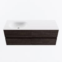 MONDIAZ VICA 130cm badmeubel onderkast Dark Brown 4 lades. Wastafel MOON links 1 kraangat, kleur Talc. - thumbnail