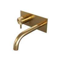 Gold Edition inbouw wastafelmengkraan met gebogen uitloop en afdekplaat - model B2 goud geborsteld PVD - thumbnail