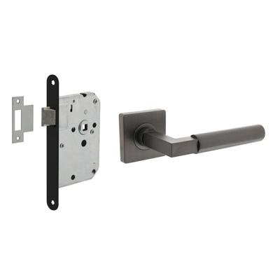 Set loopslot zwart met deurkruk Baustil op rozet 55x55mm antraciet grijs