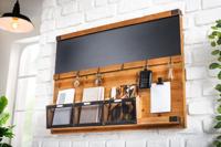 Praktische wandplank HERITAGE 80cm naturel grenen 6 haken krijtbord sleutelbord - 40880 - thumbnail