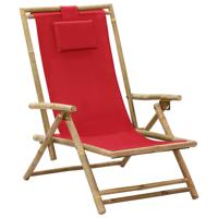 VidaXL Opklapbare relaxstoel van rood bamboe en stof - thumbnail