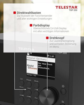 Telestar TOP 200 Schwarz Transistorradio met internetradio Internet, DAB+, VHF (FM) Zwart - thumbnail