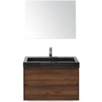 Dante Badmeubelset 80 cm - Walnoot - Wastafel Hardsteen Wit Lucca met Spiegel - thumbnail