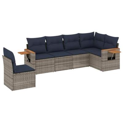 6-delige Loungeset met kussens poly rattan grijs