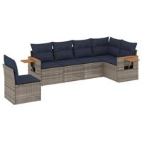 6-delige Loungeset met kussens poly rattan grijs - thumbnail