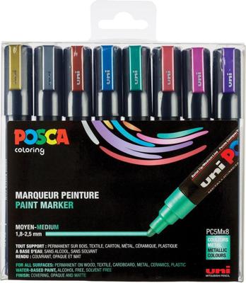 Paintmarker Uni POSCA PC5M medium metallic assorti set à 8 stuks Paintmarker Uni POSCA PC5M medium metallic assorti set à 8 stuks