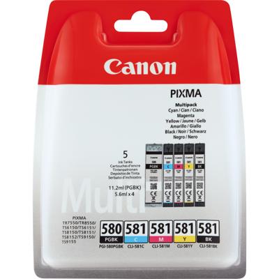 Inktcartridge Canon PGI-580 + CLI-581 2x zwart + 3 kleuren