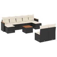 10-delige Loungeset met kussens poly rattan zwart - thumbnail
