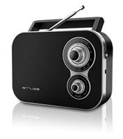 Muse M-051R draagbare retro radio, FM en MW, werkt op netstroom en batterijen, telescopische antenne, AUX-in, zwart - thumbnail