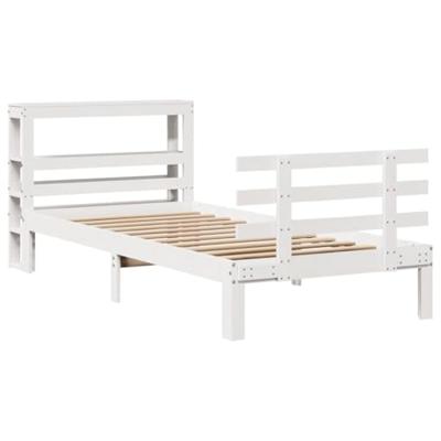Bedframe met hoofdbord massief grenenhout wit 75x190 cm