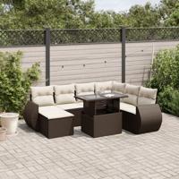 8-delige Loungeset met kussens poly rattan bruin - thumbnail