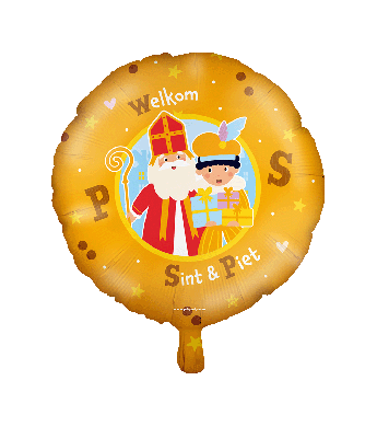 Folieballon Welkom Sint en Piet Geel