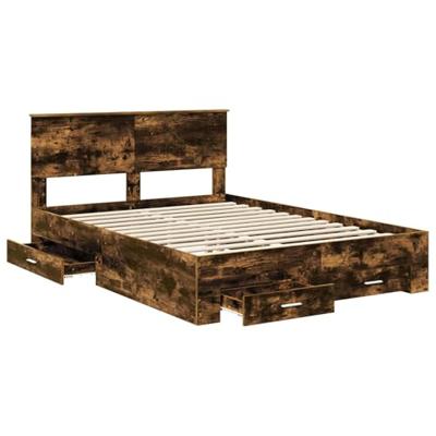 Bedframe met hoofdeinde Gerookt eiken 135 x 190 cm Bewerkt hout