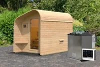 Karibu | Barrelsauna 2 Asymmetrisch | Biokachel 9 kW Externe Bediening - thumbnail