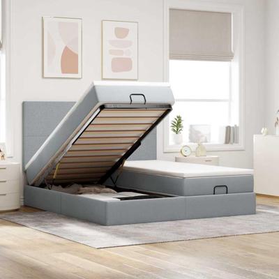 Ottoman bed met matrassen 200x200cm stof lichtgrijs