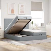 Ottoman bed met matrassen 200x200cm stof lichtgrijs - thumbnail