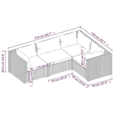 4-delige Loungeset met kussens poly rattan grijs