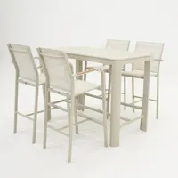 Barset Eos met 4x barstoel Quenza crème - thumbnail