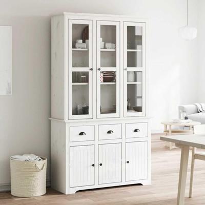 Hoge kast BODO 115,5x43x200,5 cm massief grenenhout wit