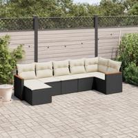 7-delige Loungeset met kussens poly rattan zwart - thumbnail
