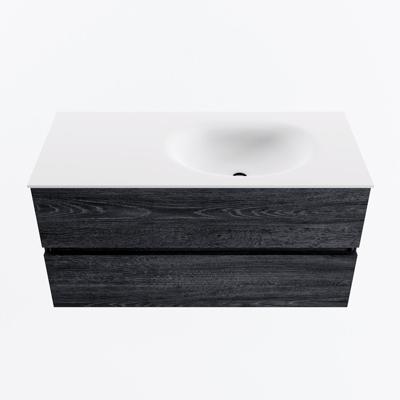 MONDIAZ VICA 100cm badmeubel onderkast Antracite 2 lades. Wastafel MOON rechts 1 kraangat, kleur Talc.