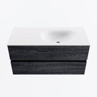 MONDIAZ VICA 100cm badmeubel onderkast Antracite 2 lades. Wastafel MOON rechts 1 kraangat, kleur Talc. - thumbnail