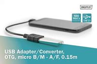 Digitus USB 2.0 Adapter [1x Micro-USB 2.0 B stekker - 1x USB 2.0 bus A] AK-300313-002-S 15.00 cm Rond, Afgeschermd (dubbel), Met OTG-functie - thumbnail