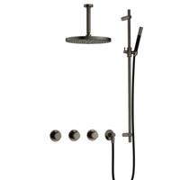 Hotbath Cobber - CB7067 - Inbouw Regendoucheset - Verouderd Ijzer - 2 Stopkranen - Thermostatisch - Plafondbuis 15 cm - Hoofddouche 300 mm - Staafhanddouche - Glijstang 900 mm - met M106 - Waterbesparend - thumbnail